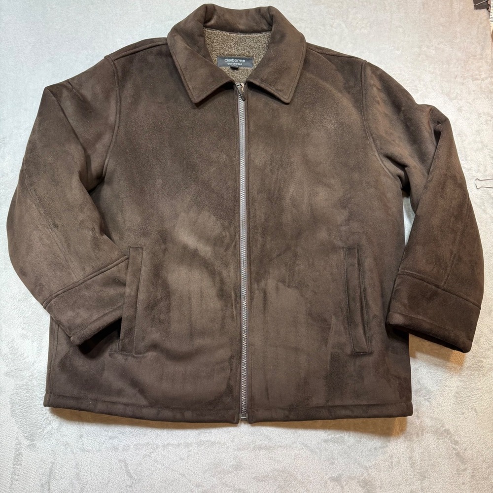 Vintage 90s Claiborne Brown Faux Suede Sherpa Lined‎ Jacket XXL Mens Workwear